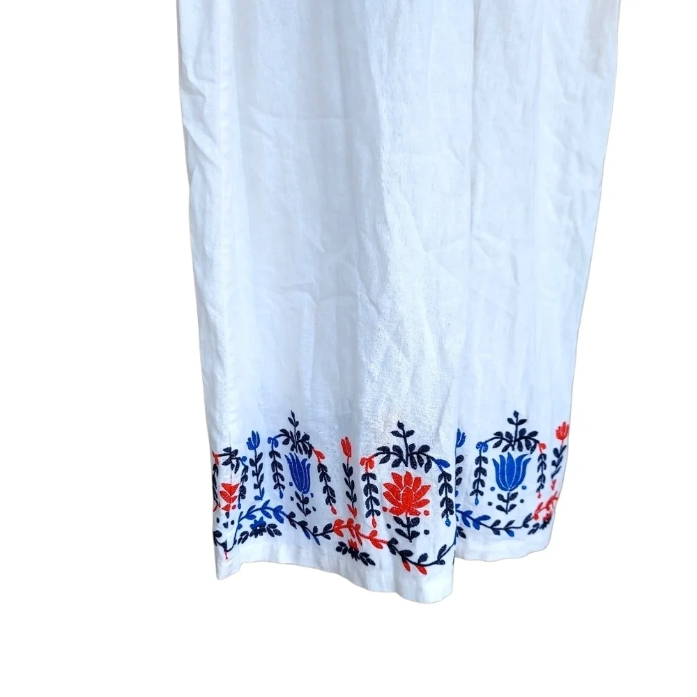 J.Crew Embroidered Linen Blend White Maxi Dress Womens XL